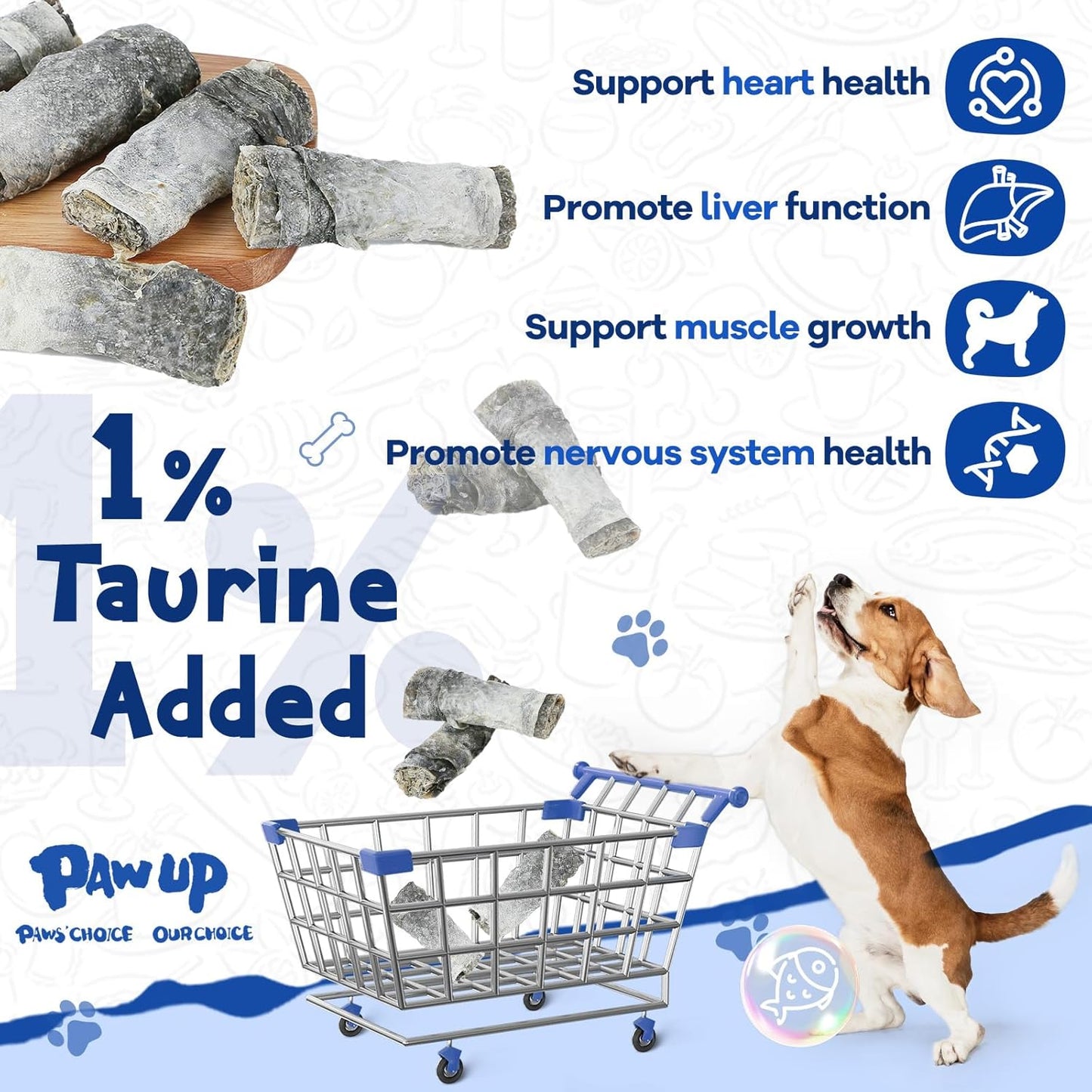 Cod Skin Dog Treats - Natural Fish Roll Snacks w/Taurine, Single Ingredient Chews, Rich in Omega 3, 16.2 oz