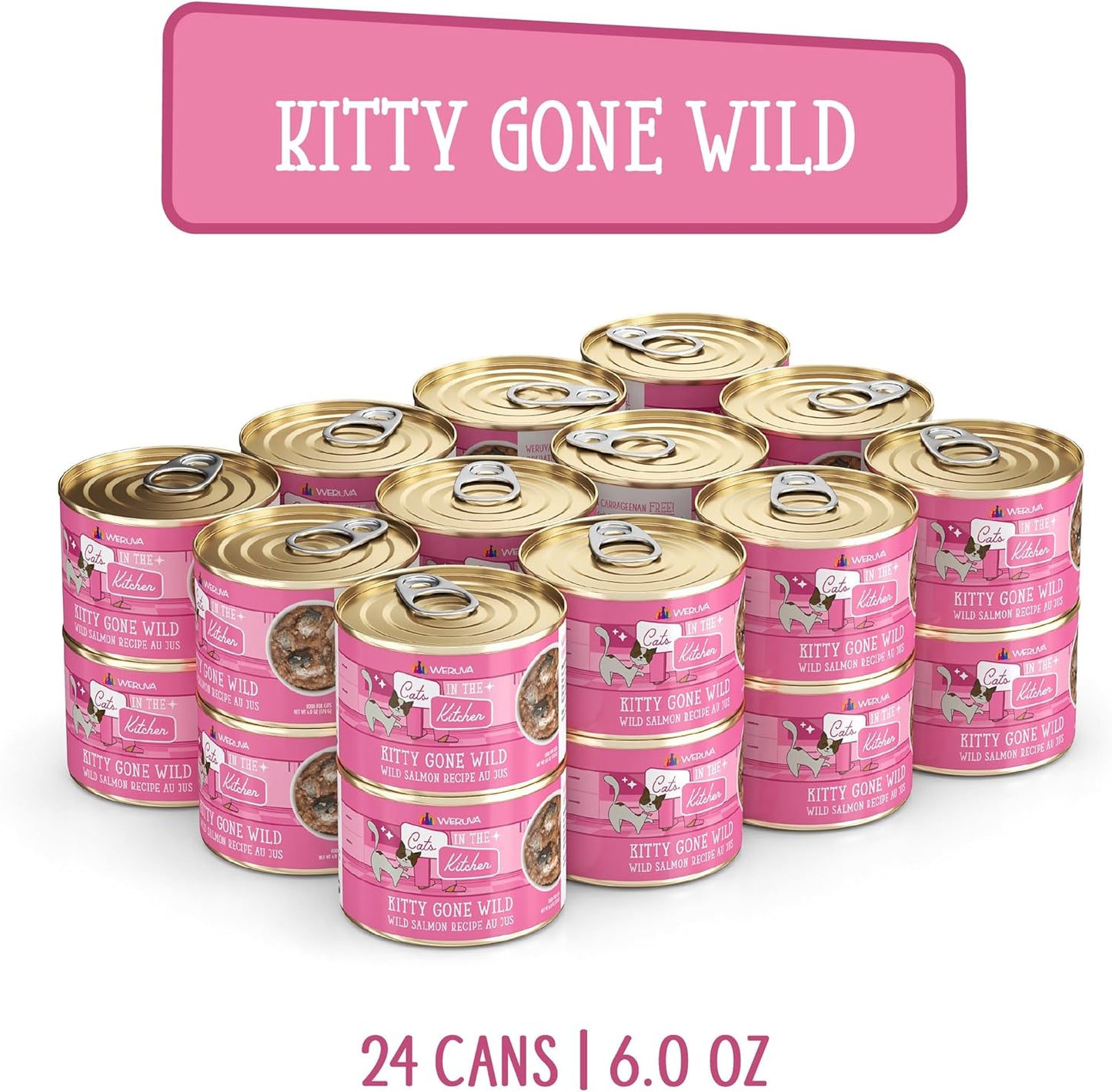 Weruva Cats in The Kitchen, Kitty Gone Wild with Wild Salmon Au Jus Cat Food, 6oz Can (Pack of 24)