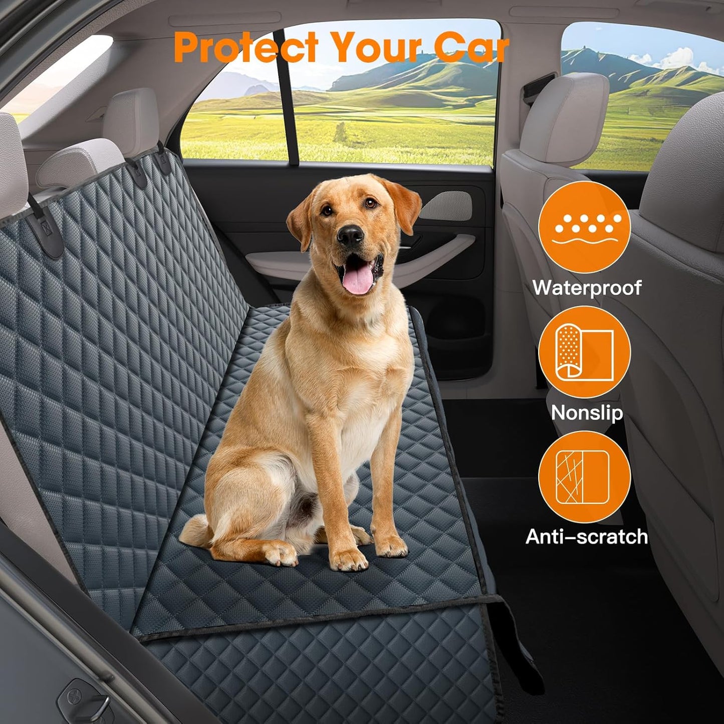 MIXJOY Dog Car Cover for Back Seat Cover Protector Waterproof Dog Seat Covers for Cars, Car Seat Protector for Dogs with 1 Dog Seat Belt, Nonslip Back Seat Cover for Kids, Trucks & SUV, Grey