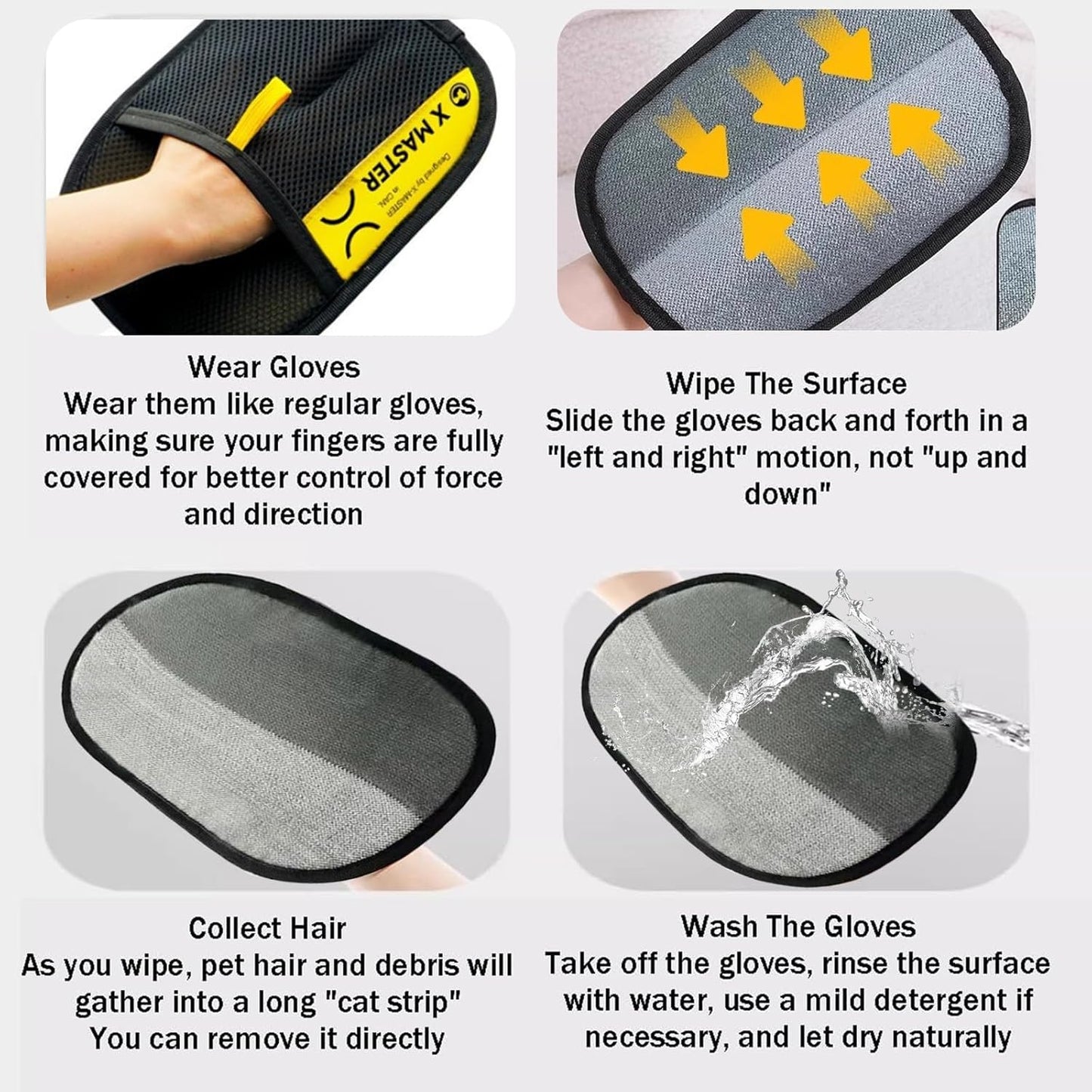 Pet Hair Removal Glove for Cats & Dogs,Pet Hair Remover Electrostatic Gloves,Efficient Pet Grooming Gloves,Reusable Cat & Dog Hair Remover for Couch, Furniture, Carpet, Curtain(3PC)