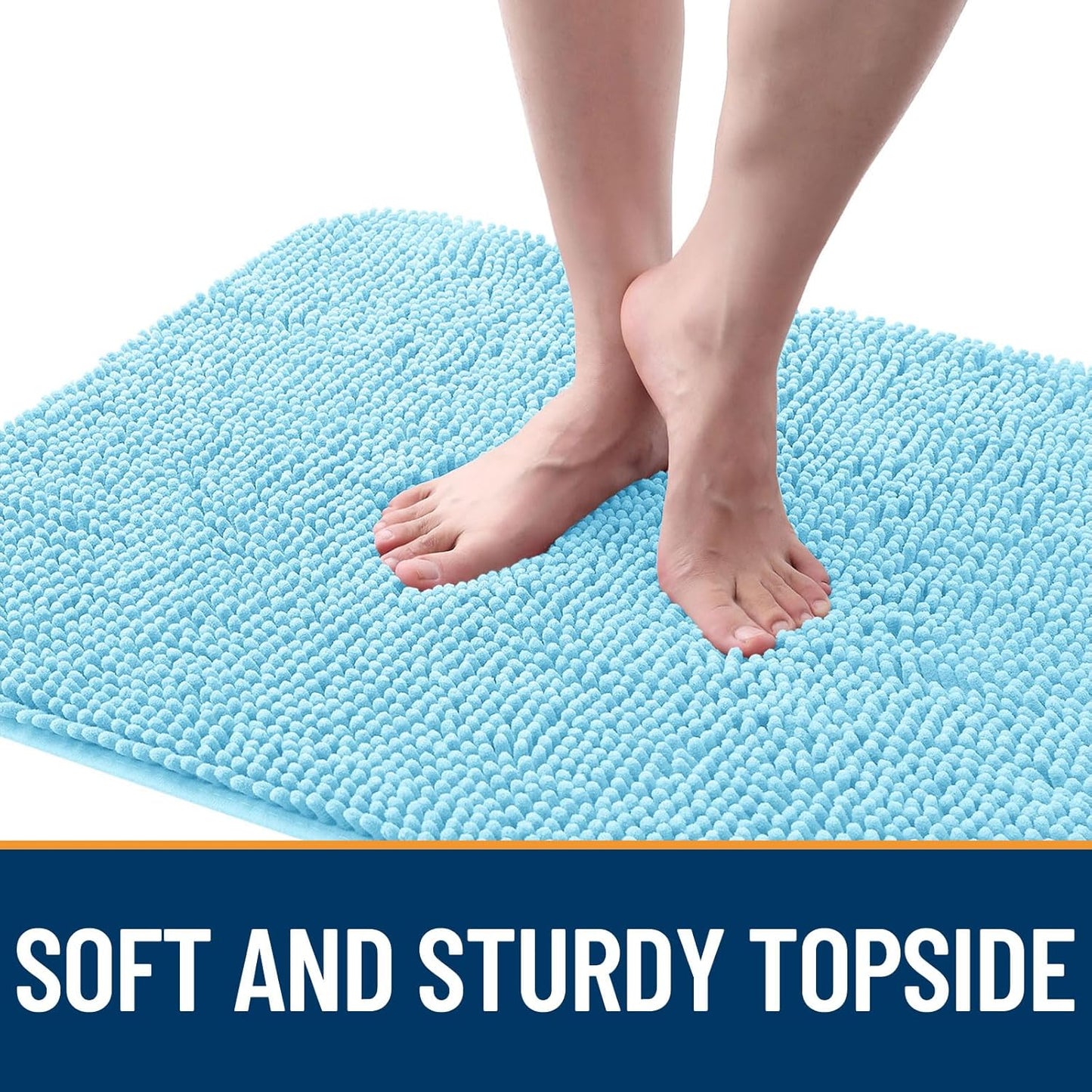 OLANLY Dog Door Mat for Muddy Paws 59x20, Absorbs Moisture and Dirt, Absorbent Non-Slip Washable Doormat, Quick Dry Chenille Mud Mat for Dogs, Entry Indoor Entryway Carpet for Inside Floor, Blue