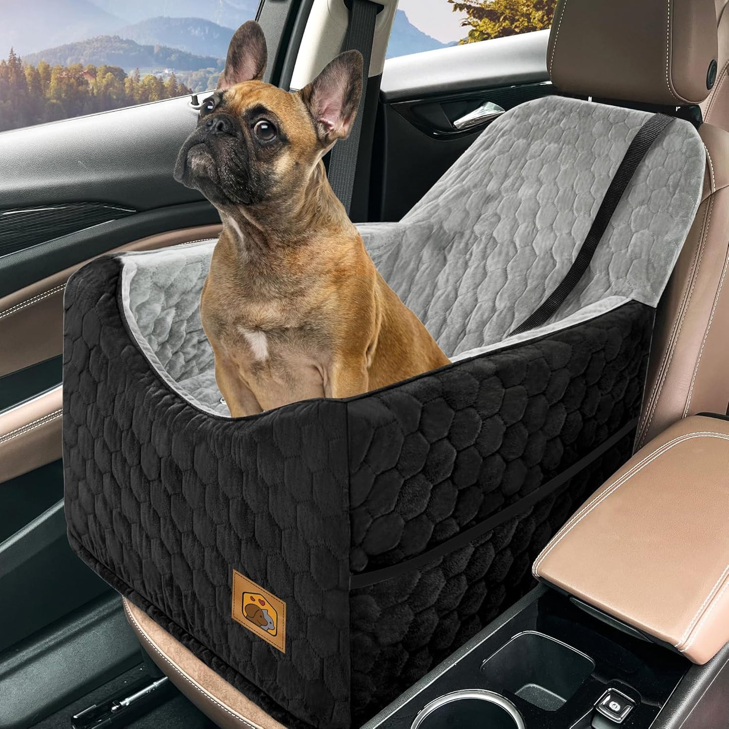 Dog Car Seat for Small/Medium Dogs, Memory Foam Dog Booster Seat, Travel Safety Per Car Seat with Washable Removable Cover, Storage Pockets, up to 35 lbs(BlackGray)