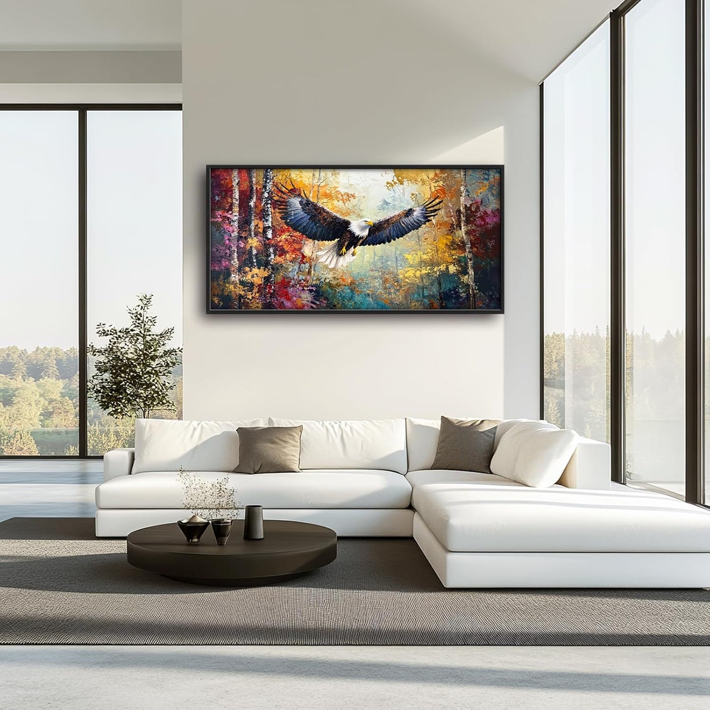 Extra Large Framed Bald Eagle Wall Art,Abstract Colorful Forest Wall Decor,Autumn Fall Forest Pictures for Living Room,Canvas Print Painting Modern Artwork Bedroom Office Home Decor 60L x 30W