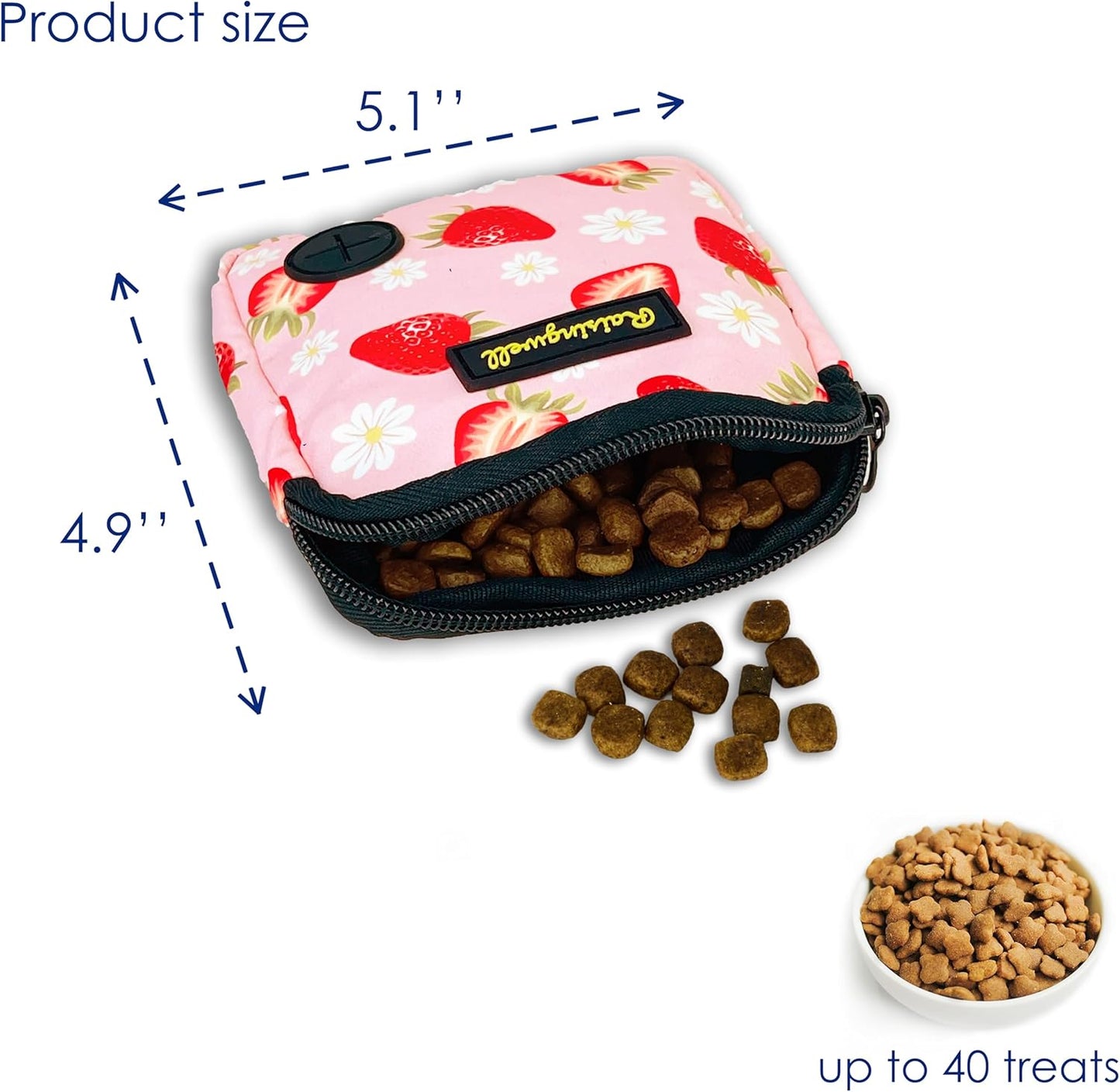 Dog Treat Pouch for Pet Walking and Training with Clicker Poop Bags Small Fanny Zipper Pack Holder for Puppy Snack Dispenser Kit for Leash and Outdoor Use (Strawberry)