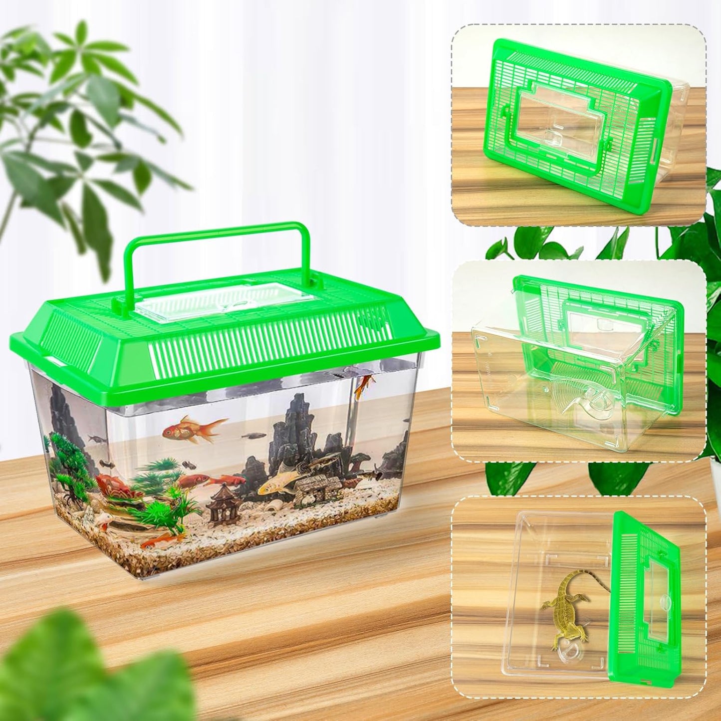 12Pcs Plastic Reptile Terrariums Carrier Cage, Tarantula Enclosure Snake Breeding Box Hatching Container Transparent Fish Tank Turtle Aquarium with Random Color Lid for Lizards, L(8.7" x 5.5" x 5.9")