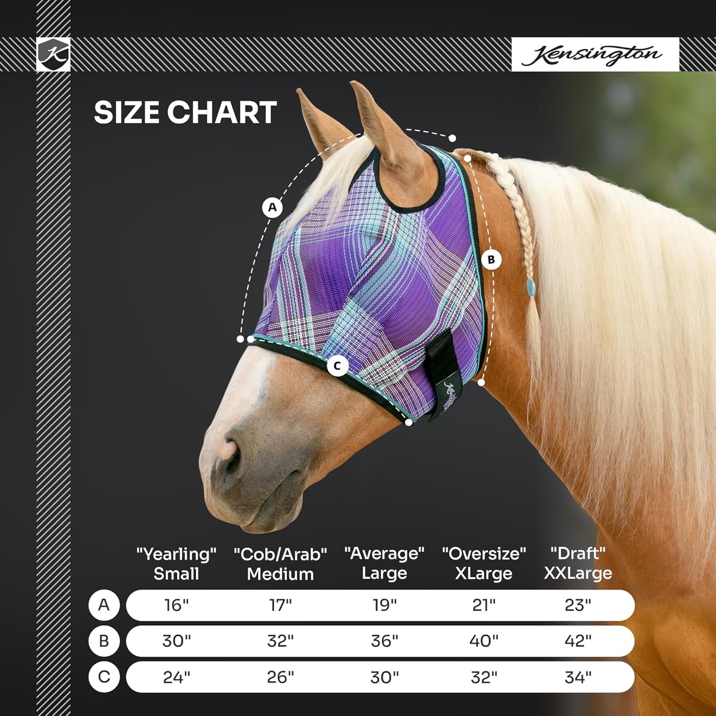 Kensington UV Horse Fly Mask with Web Trim - Protective Mask with Dual Ear Opening & Forelock Freedom - Large, Imperial Jade