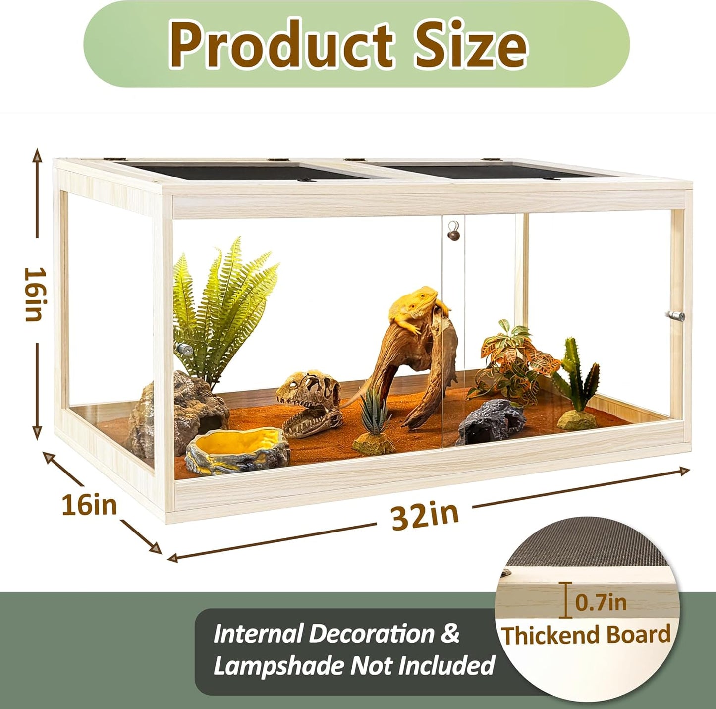 PROLEE Tempered Glass Bearded Dragon Tank,32 Gallon Reptile Tank with Meatl Mesh Roof and Front Sliding Door, Anti-Scratch Lizard Tank,Spacious Reptile Enclosure for Snakes,Lguanas, Chameleons (Oak)