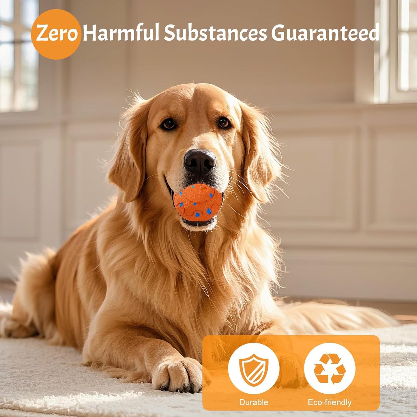 Dog Balls: Interactive Dog Ball, Self-Moving Dog Toy with Auto-Rolling & Bouncing, E-TPU Material, IP54 Waterproof, Motion-Activated, for Small/Medium/Large Dogs (Orange)