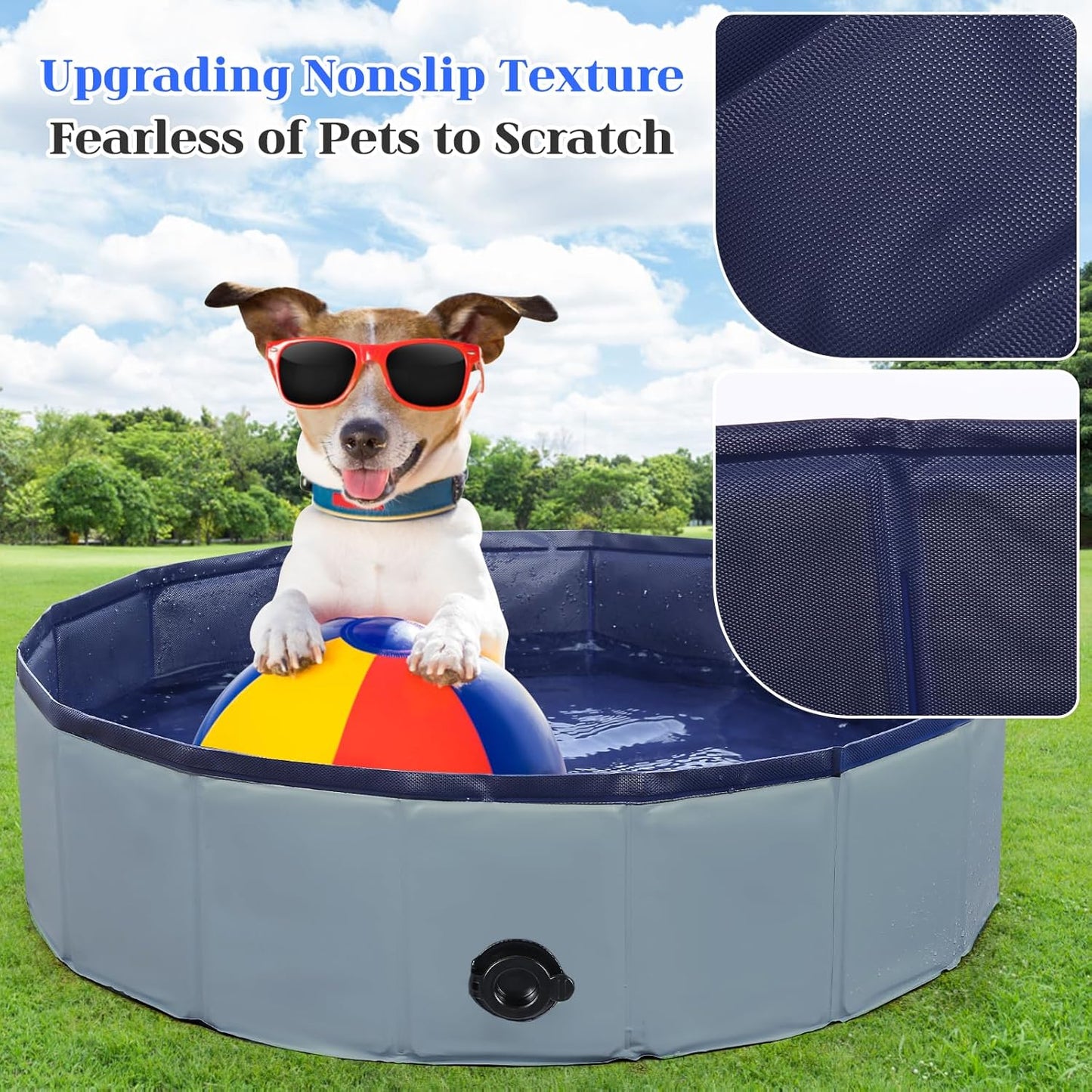 Foldable Dog Bath Swimming Pool Plastic Kiddie Pool Professional Tub Collapsible Grooming Bathtub for Pets Kids Baby and Toddler, 48 x 12 Inches Gray