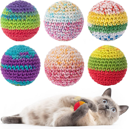 Retro Shaw Cat Toys Balls, Woolen Yarn Cat Ball Toy with Bell Inside, Kitten Toys for Indoor Cats, Interactive Cat Chew Toys for Kitty Kitten, 6 Pack