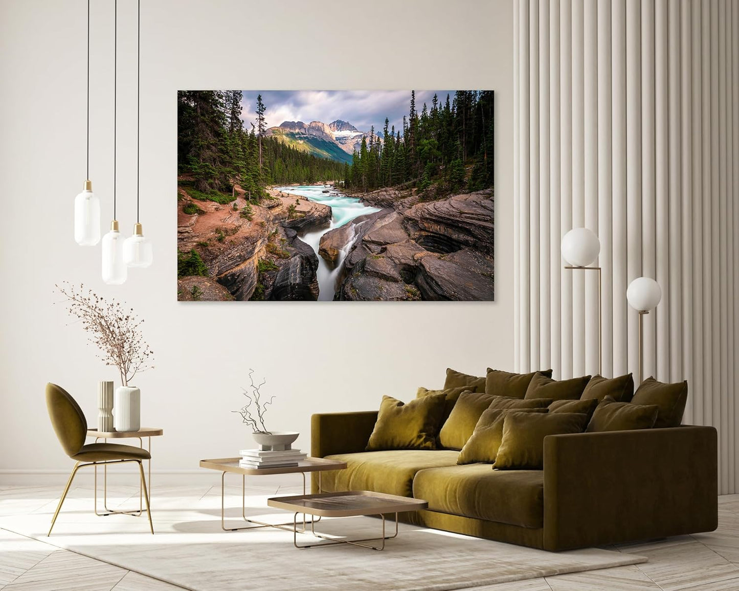 Nature Wall Art Prints - Ocean Forest Mountain Lake Canvas Landscapes - Small to Extra Large Living Room Bedroom Kitchen Bathroom Décor (Mountain River Waterfall, 20L" x 30W")