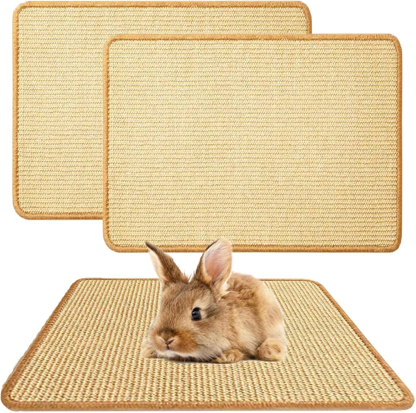 2PCS Rabbit Scratch Mat Natural Bunny Scratching Pad Claws and Teeth Care Rabbit Mats for Cages Chew Toys for Bunny Pet Cage Bedding for Biting Sleeping Nesting, 24x16