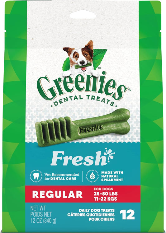 Greenies Regular Dental Dog Treats, Fresh Flavor, 12 oz. Pack (12 Treats)