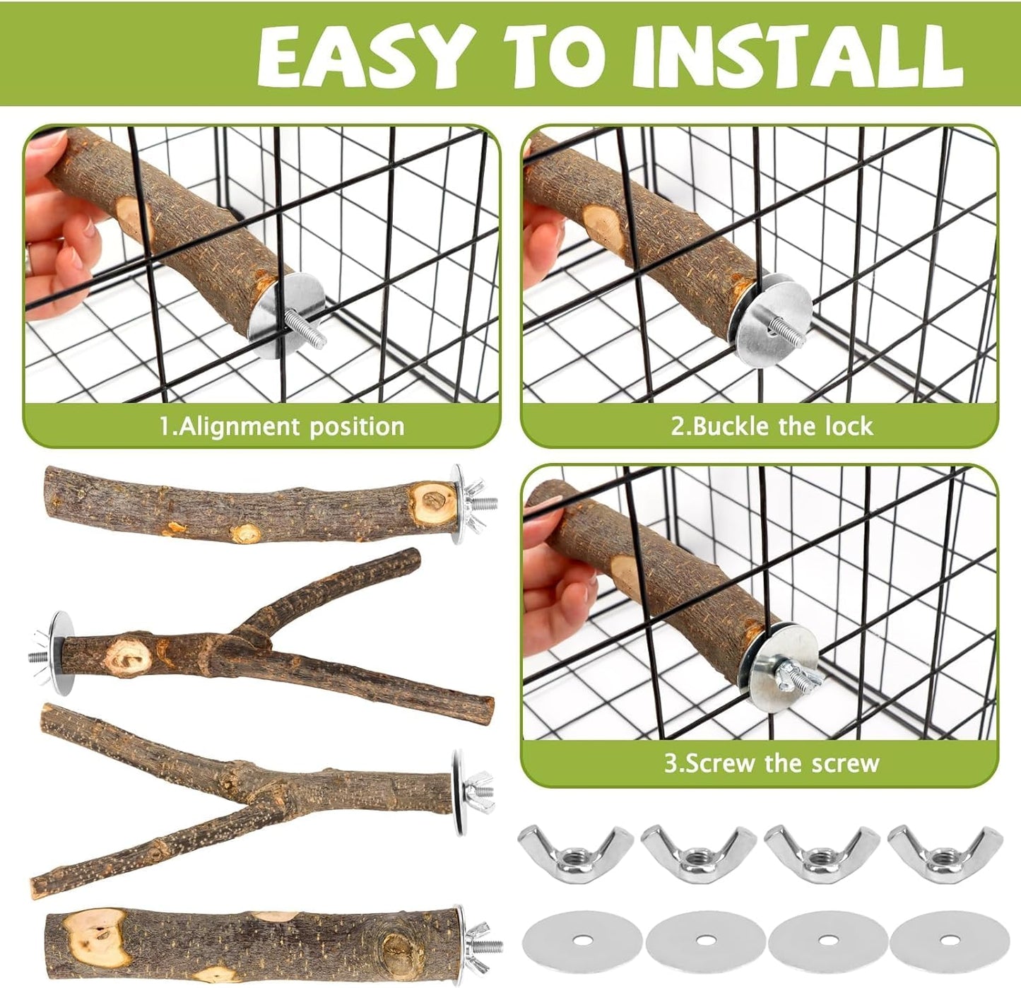 Natural Wood Bird Perches for Cage, Parrot Perch Stand & Platform, Bird Cage Accessories for Parakeets, Cockatiels, Conures, Lovebirds (Brown, Essential Perch Bundle - 5PCS)