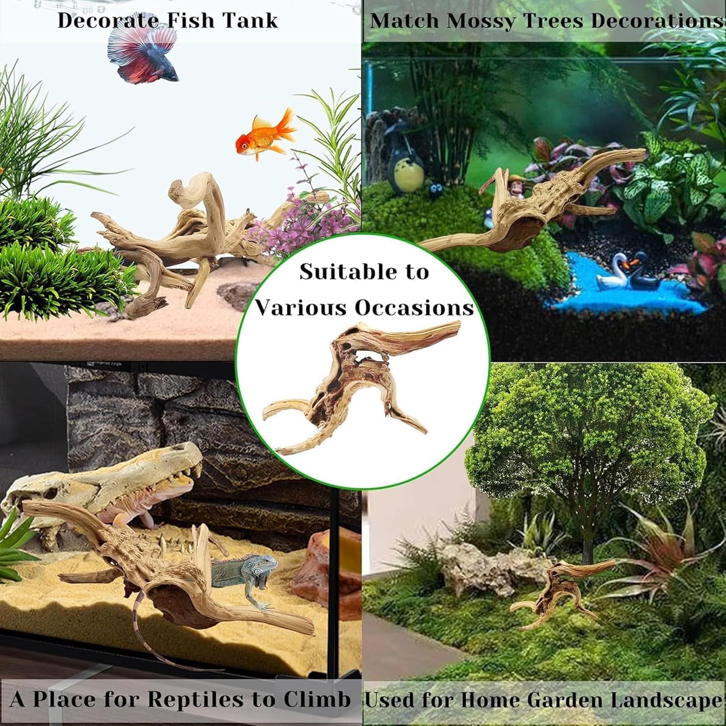 Tfwadmx Natural Driftwood for Aquarium, 11-13 inch Reptile Branches Terrarium Wood Aquarium Trunk Driftwood Tree Fish Tank Log Decoration Pack of 2