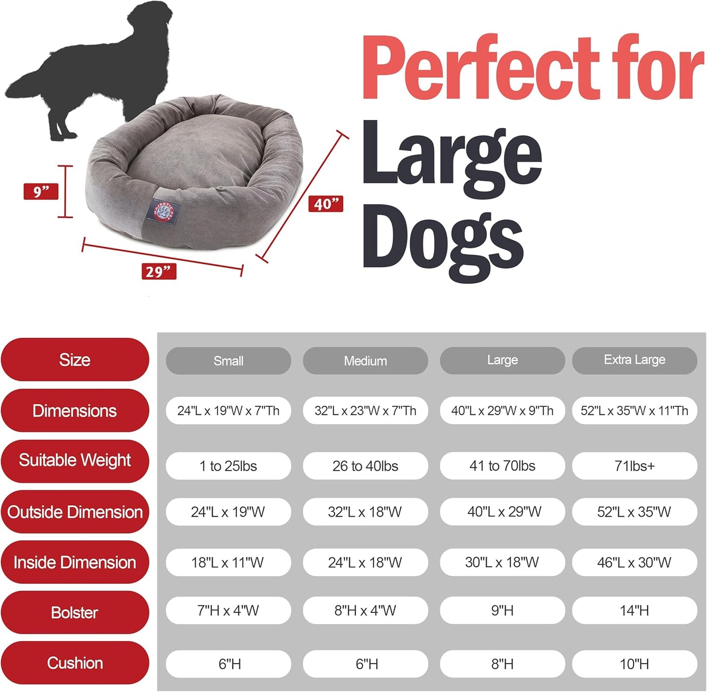 Majestic Pet 40 Inch Micro Velvet Calming Dog Bed Washable 40x29x9 (inch) – Cozy Soft Round Donut Dog Bed with Spine for Head Support - Pet Bed Large - Vintage (2025)