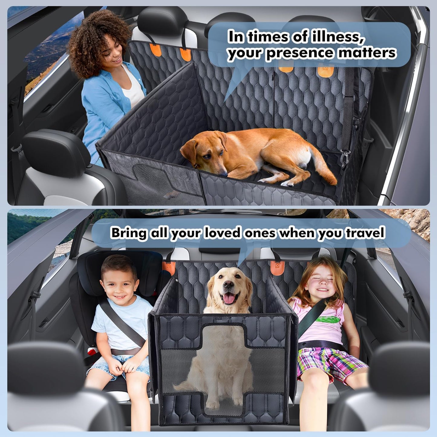3-in-1 Convertible PU Leather Dog Car Seat Extender & Booster Seat – 400lb Capacity, Waterproof, Hard Bottom, Scratch-Proof Hammock for Cars & SUVs-L
