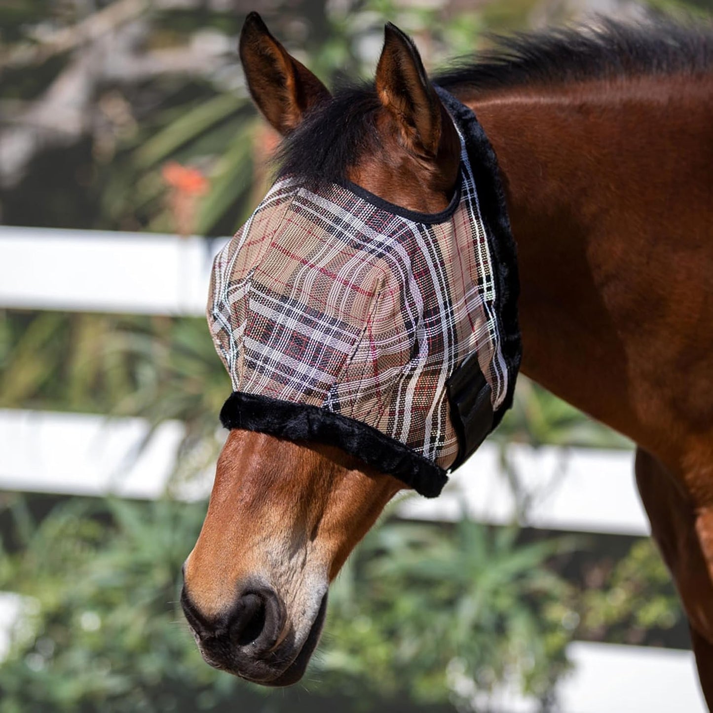Kensington KPP Fly Mask with Fleece Trim, Deluxe Black Plaid, X-Large