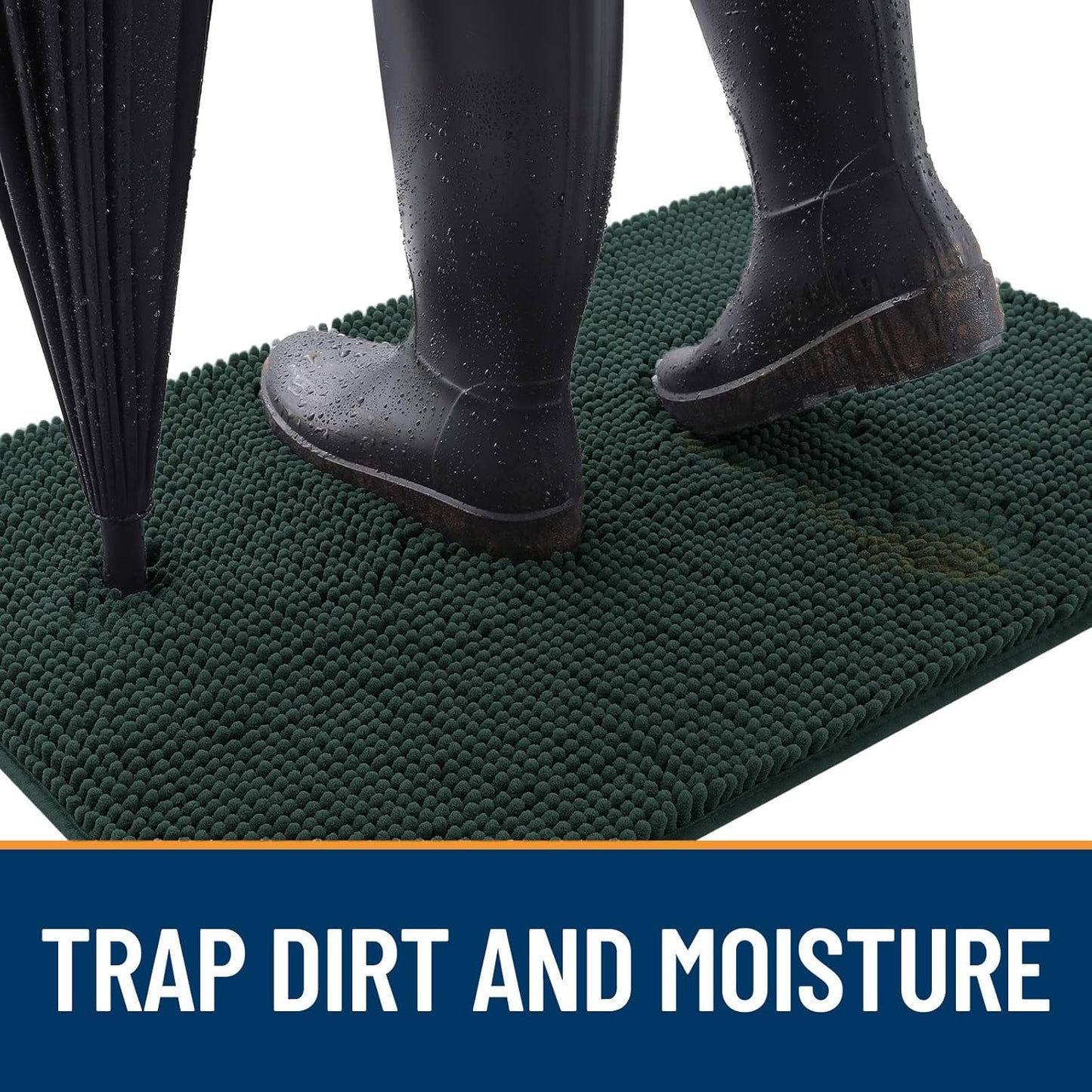 OLANLY Dog Door Mat for Muddy Paws 59x32, Absorbs Moisture and Dirt, Absorbent Non-Slip Washable Doormat, Quick Dry Chenille Mud Mat, Entry Indoor Entryway Carpet for Inside Floor, Blackish Green