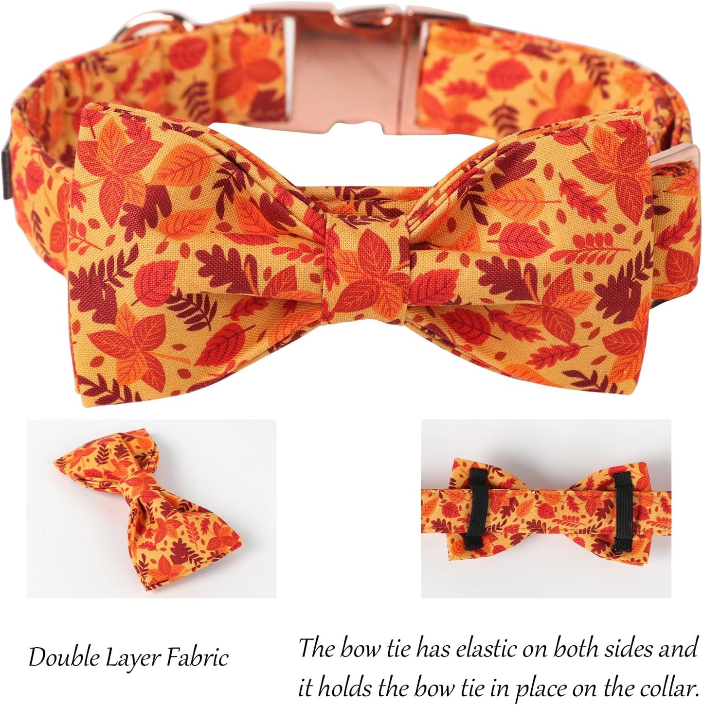 Lionet Paws Dog Collar with Bowtie - Cute Cotton Adjustable Fall Bowtie Dog Collar with Metal Buckle for Small Medium Large Dog Girl Boy Gift, L, Neck 16-24in