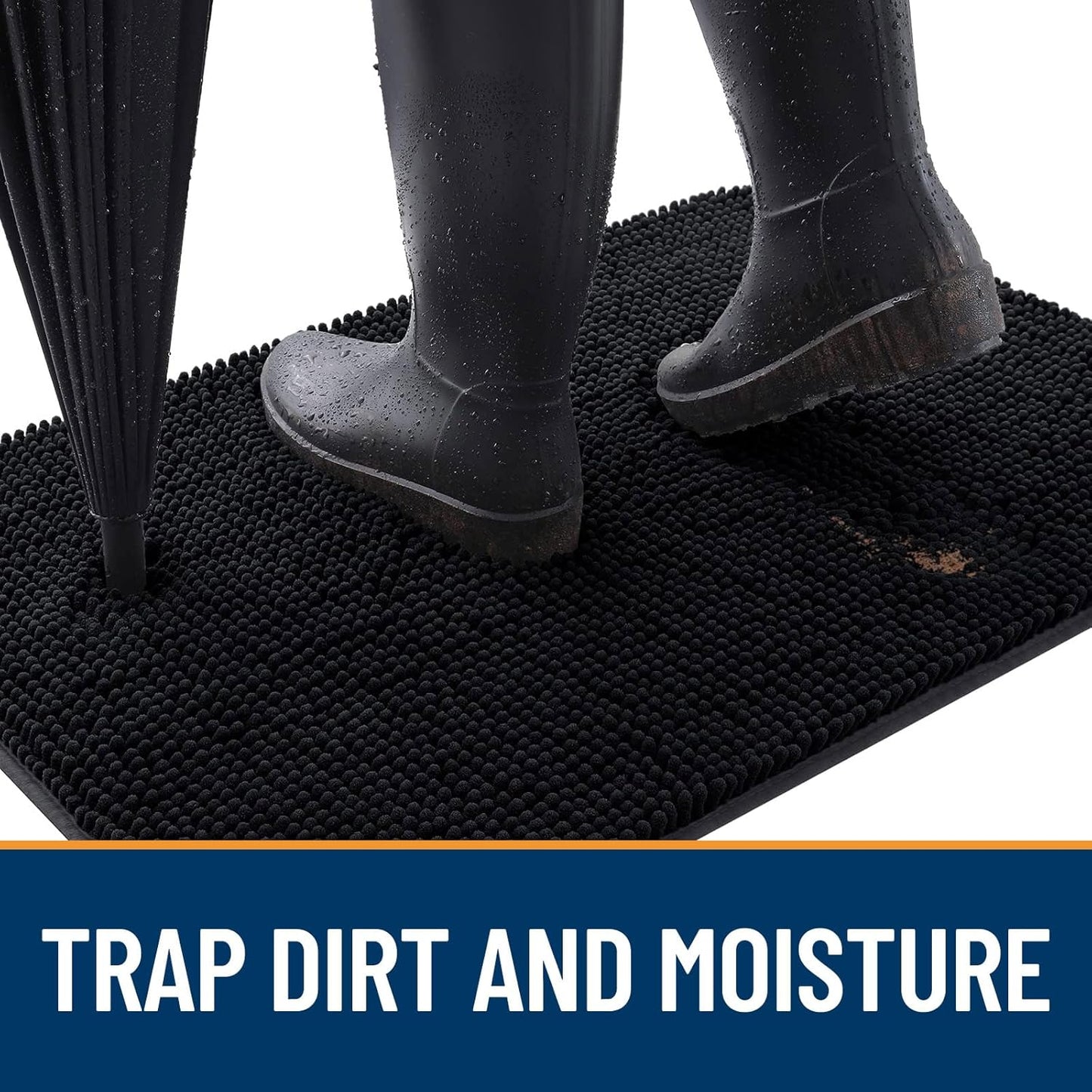 OLANLY Dog Door Mat for Muddy Paws 34x21, Absorbs Moisture and Dirt, Absorbent Non-Slip Washable Doormat, Quick Dry Chenille Mud Mat for Dogs, Entry Indoor Entryway Carpet for Inside Floor, Black