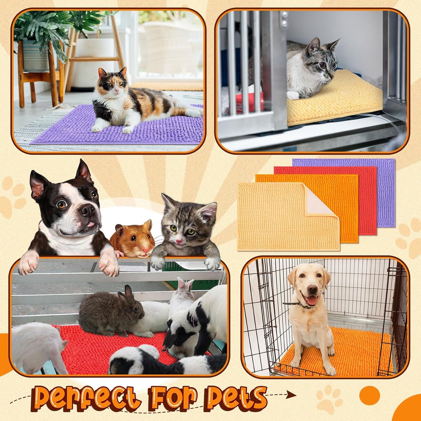 Barydat 8 Pcs Guinea Pig Cage Liner for Guinea Pig Cage Bedding Reusable Rabbit Mat Pad Washable Training Pad Animal Sleeping Bedding Mat(24x16'',Beige, Brown, Red, Orange)