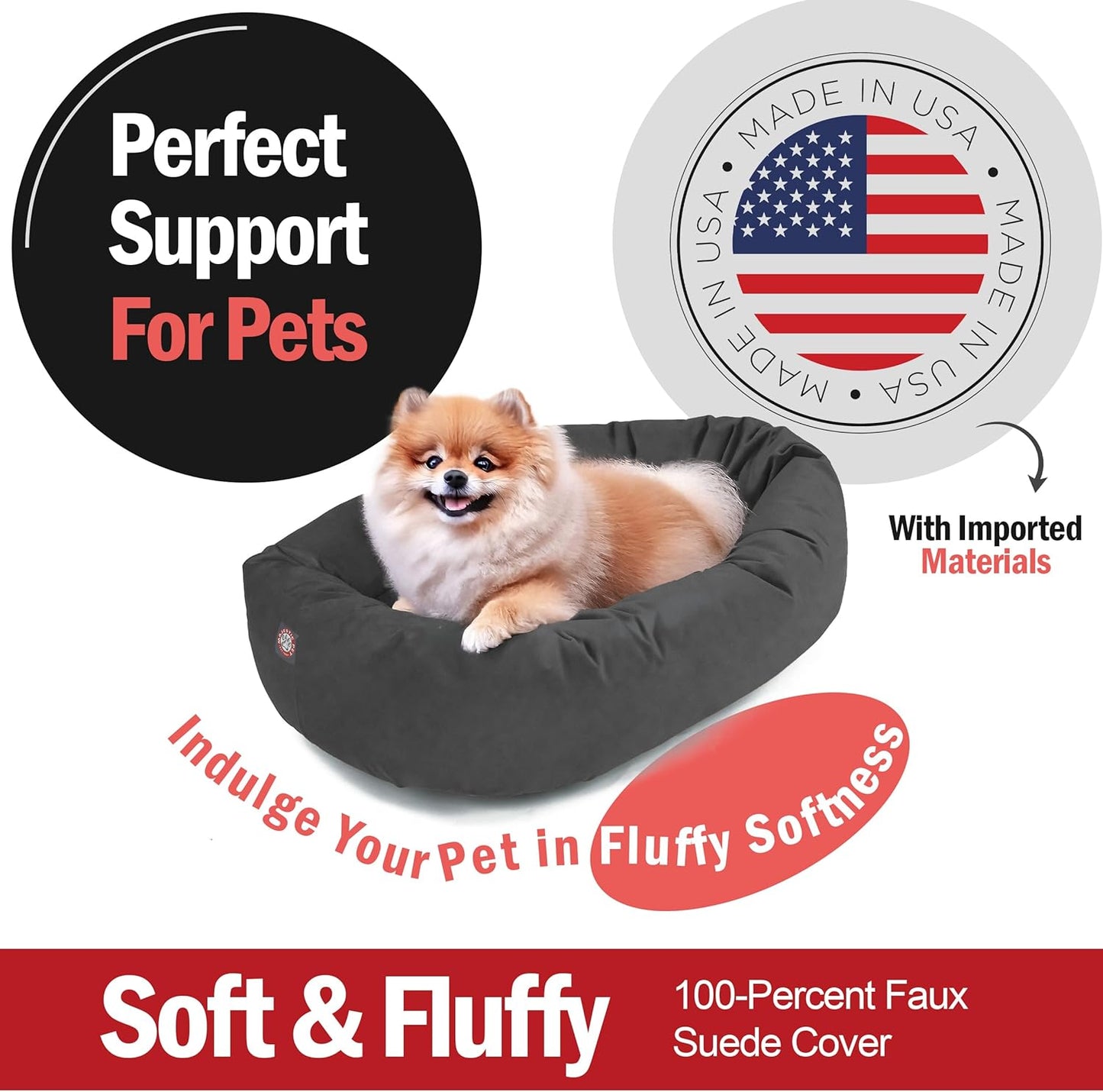 Majestic Pet 24 Inch Suede Shredded Memory Foam Mix Calming Small Dog Bed Washable 24 x 19 x 7 (Inch) - Cozy Soft Round Donut Dog Bed with Spine for Head Support - Pet Bed Gray