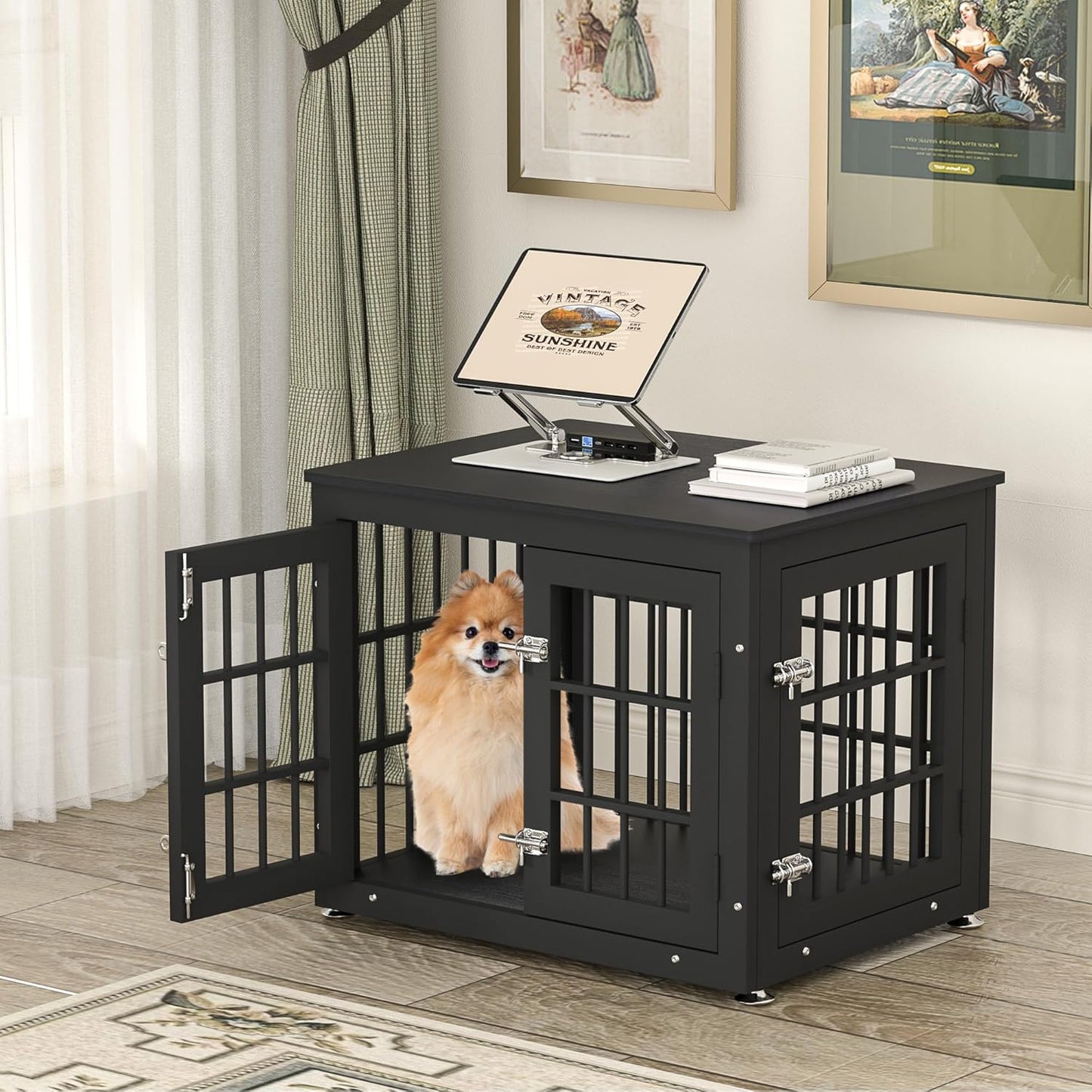 26 Inch Heavy Duty Dog Crate Furniture for Small Dogs, Decorative Pet House End Table, Wooden Cage Kennel Furniture Indoor, Black