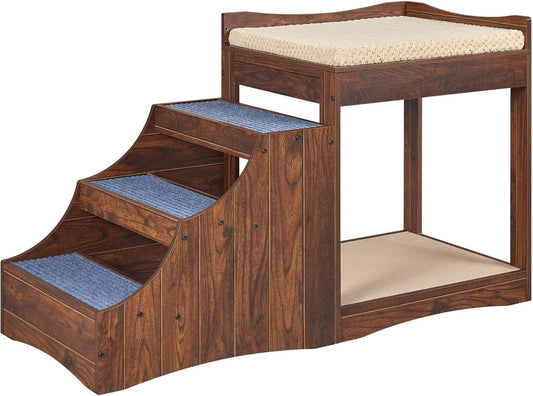 unipaws Pet Bunk Bed with Removable Step for Dogs and Cats, Multi-Level Bed Window Perch Seat Platform with Cushion and Cat Scratch Pad, Indoor Use