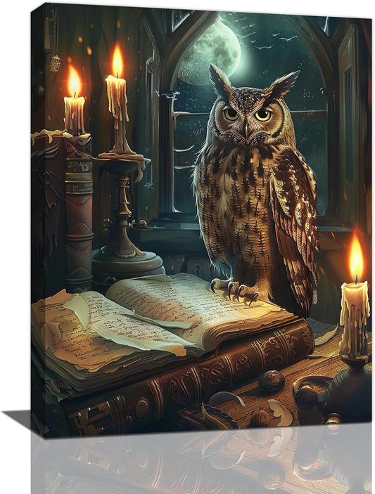 Owl Book Wall Art Vintage Canvas Wall Decor Prints Framed Painting Owls Pictures Gifts Artwork for Bathroom Living Dining Bedroom 12"x16"