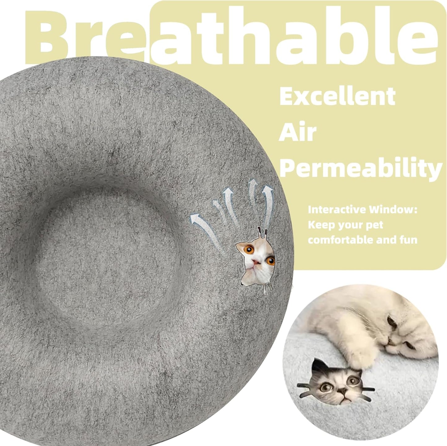 Donut Cat Tunnel Bed Peekaboo Cat Cave for Large Cats Up to 30 Lbs, Kitty Interactive Playing Tent House for Multiple Cats,Detachable,Scratch Resistant (Light Gray, Medium - 20 Inch Diameter)