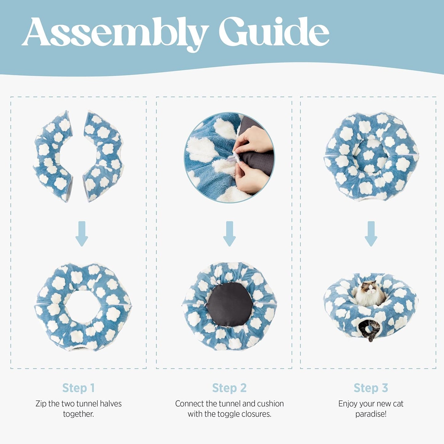 Lesure Cat Tunnel Bed for Indoor Cats - Cute Cat Donut Tunnel Toys with Washable Circle Cushion, Round Pet Peekaboo Cave Toy for Kitten/Puppy/Rabbit, Standard Pink Taffy