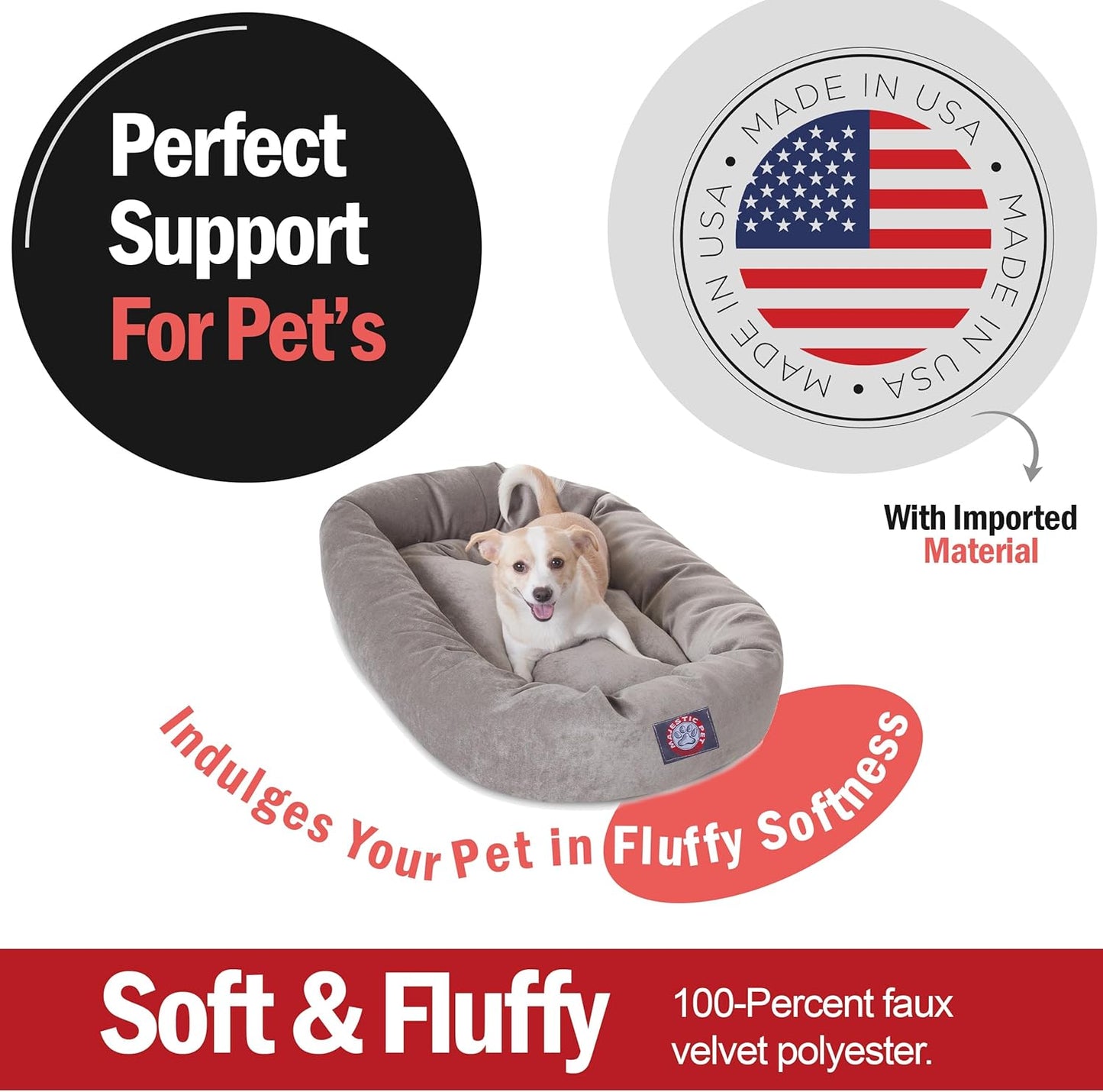 Majestic Pet 32 Inch Micro Velvet Calming Dog Bed Washable 32x23x7 (inch) – Cozy Soft Round Donut Dog Bed with Spine for Head Support - Pet Bed Medium - Vintage