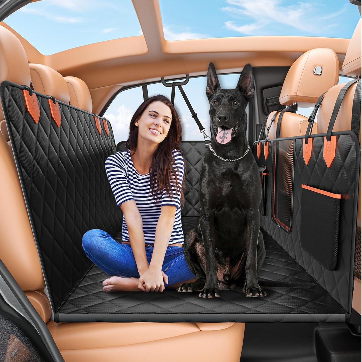 Hard Bottom Car Seat Cover for Dogs,Waterproof Dog Seat Cover for Back Seat Extender,Scratch-Proof and Anti-Slip Car Dog Hammock for Large Dogs SUV,Black(Holds 500 Lbs)