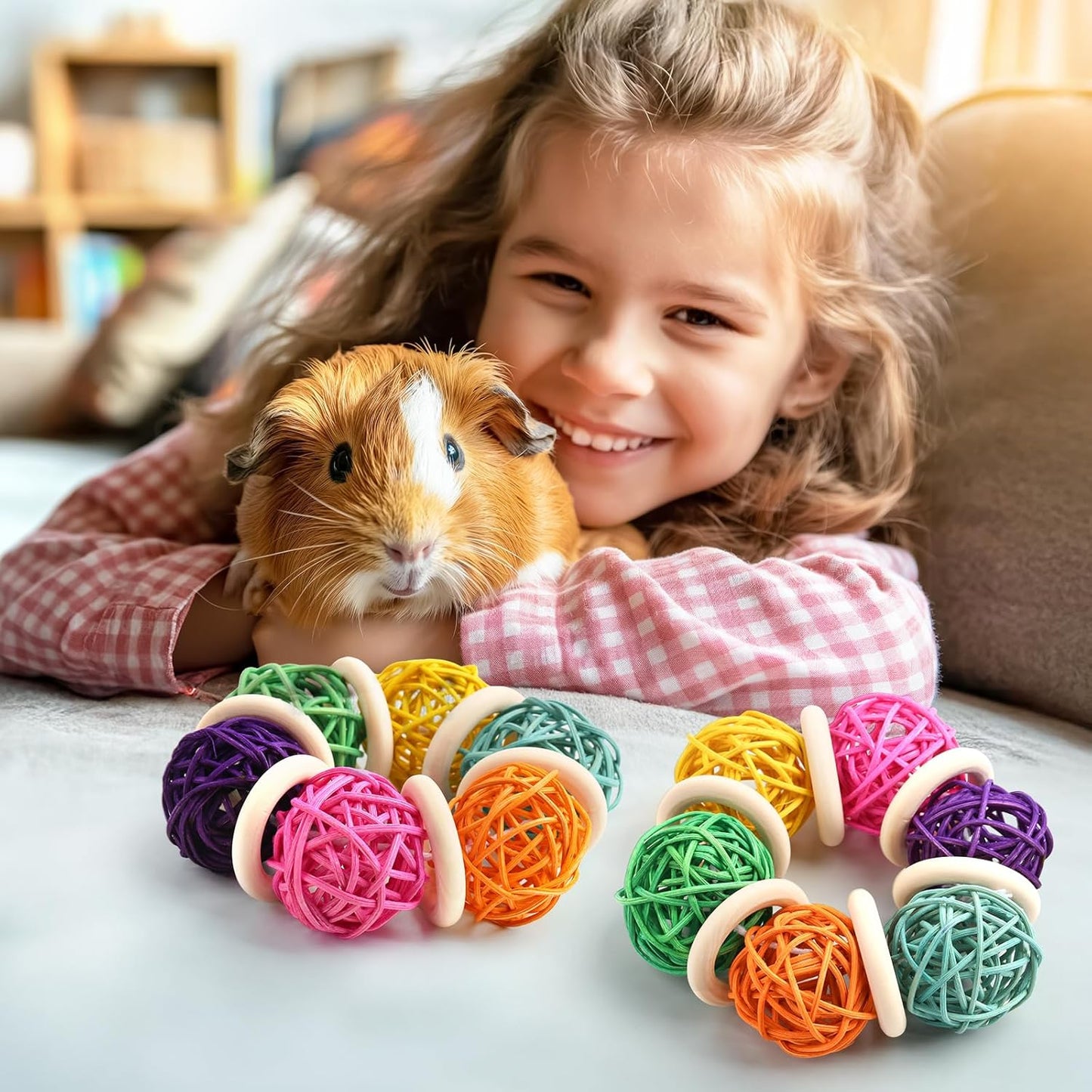 2 Pcs Natural Grass Chew Balls for Rabbits, Chinchillas, Hamsters & Mice - Safe Dental Health Toys for Teeth Grinding, Chewing & Dental Care, Small Animal Enrichment Chew Toys