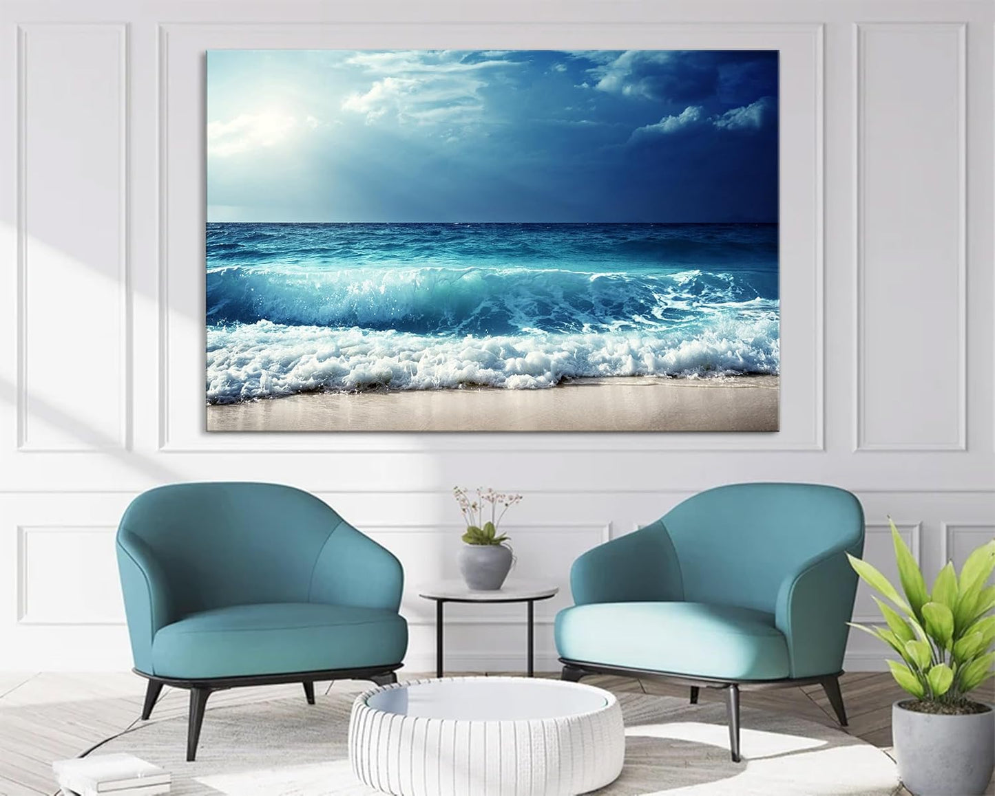 Nature Wall Art Prints - Ocean Forest Mountain Lake Canvas Landscapes - Small to Extra Large Living Room Bedroom Kitchen Bathroom Décor (Summer Ocean Beach, 35L" x 53W")