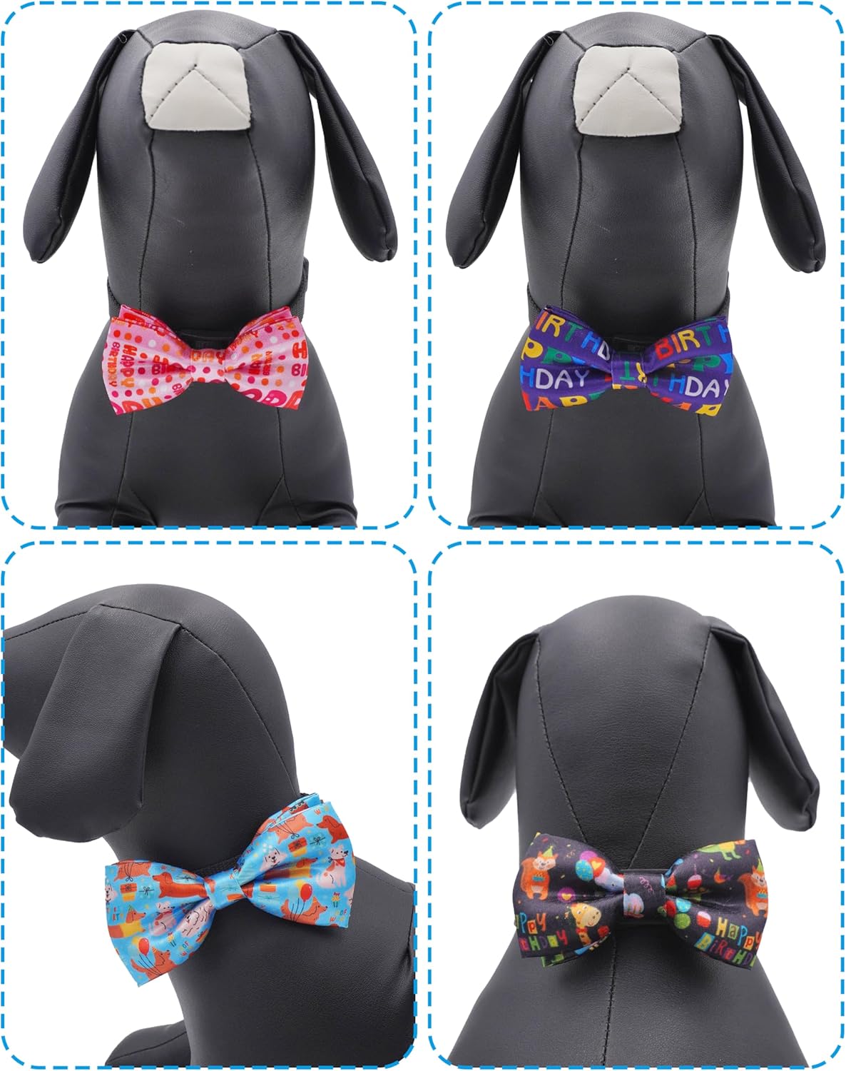 PET SHOW 5 Pack Happy Birthday Big Dog Bow Ties Sliding Collar Attachment Pet Bowties for Medium Large Dogs Party Balloon Cake Bowknots Collar Charms Grooming Accessories