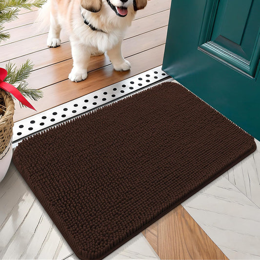 OLANLY Dog Door Mat for Muddy Paws 30x17, Absorbs Moisture and Dirt, Absorbent Non-Slip Washable Doormat, Quick Dry Chenille Mud Mat for Dogs, Entry Indoor Entryway Carpet for Inside Floor, Brown