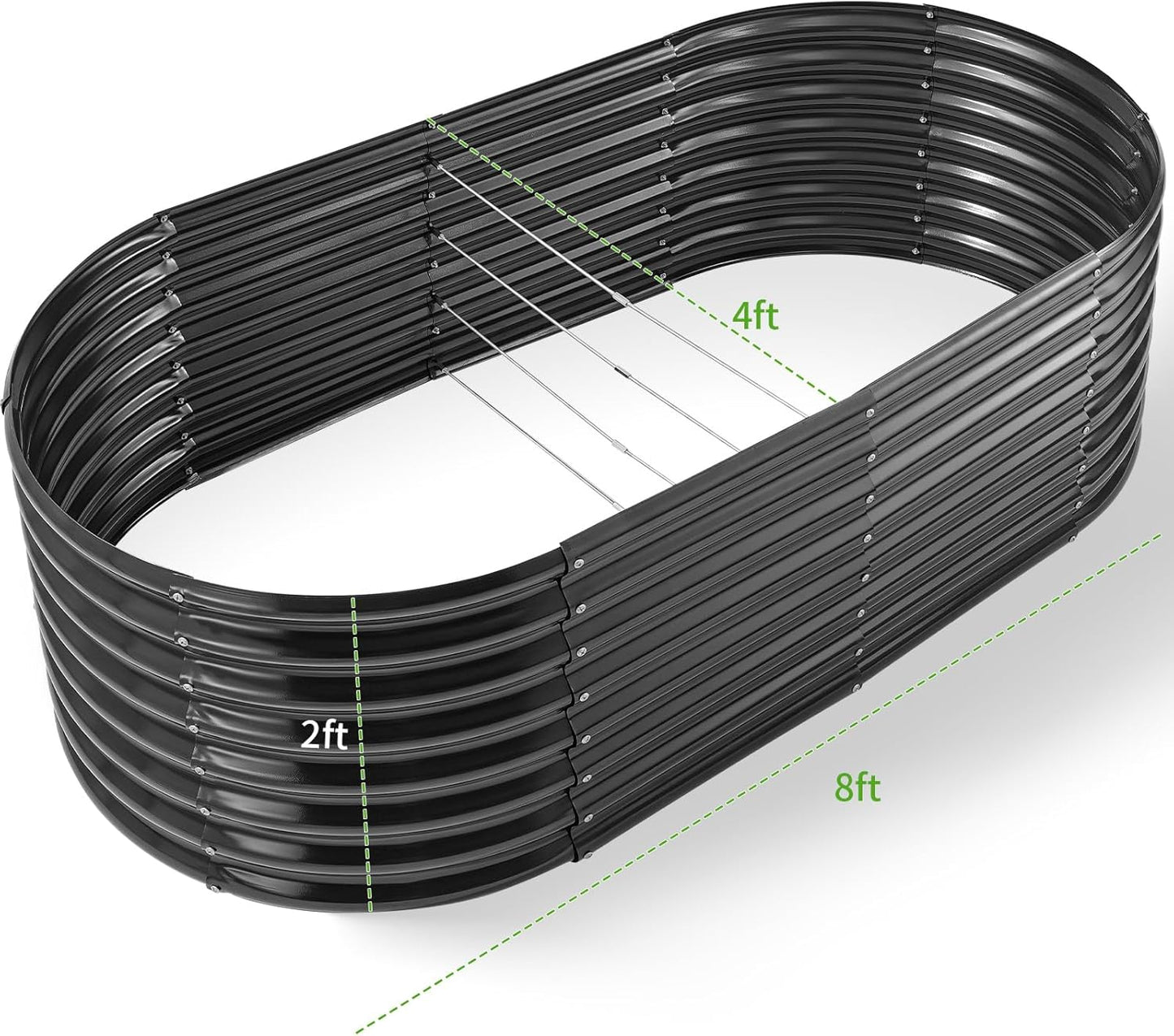 Land Guard Galvanized Raised Garden Bed, 8x4x2ft Planter Boxes Outdoor, Oval Larger Metal Planter Boxes for Vegetables, Fruits, Flowers (Grey)