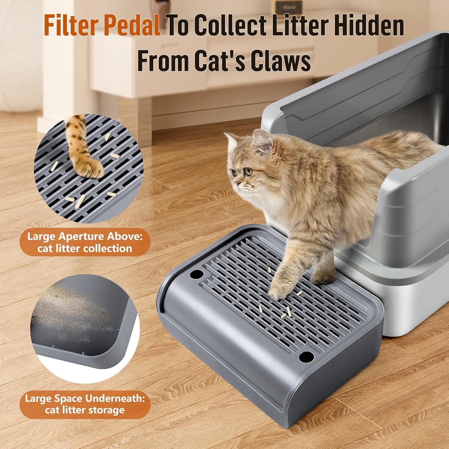 Cat Litter Box Step, Cat Litter Box Ramp Mat with Filter Function for Self-Cleaning Cat Litter Box, Easy to Clean, Cat Pedal Step Stool Ideal for Kitten & Elderly Cats (Dark Grey)