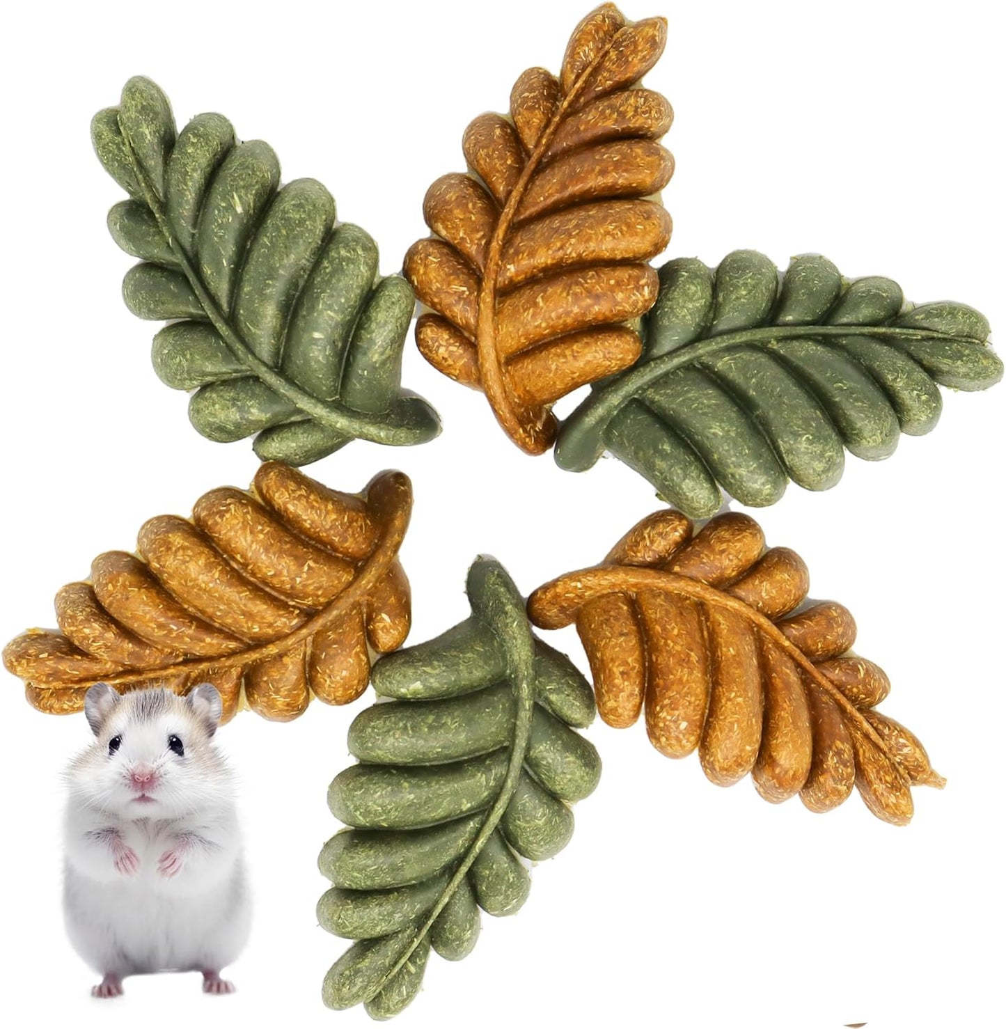 TEEWY 6PCS Hamster Chew Toys, Guinea Pig Chew Toys for Teeth with Natural Vegetables and Timothy Grass, Chinchilla Toys,Dental Care for Rats/Guinea Pigs/Hamsters and Gerbil, Leaf-Shape