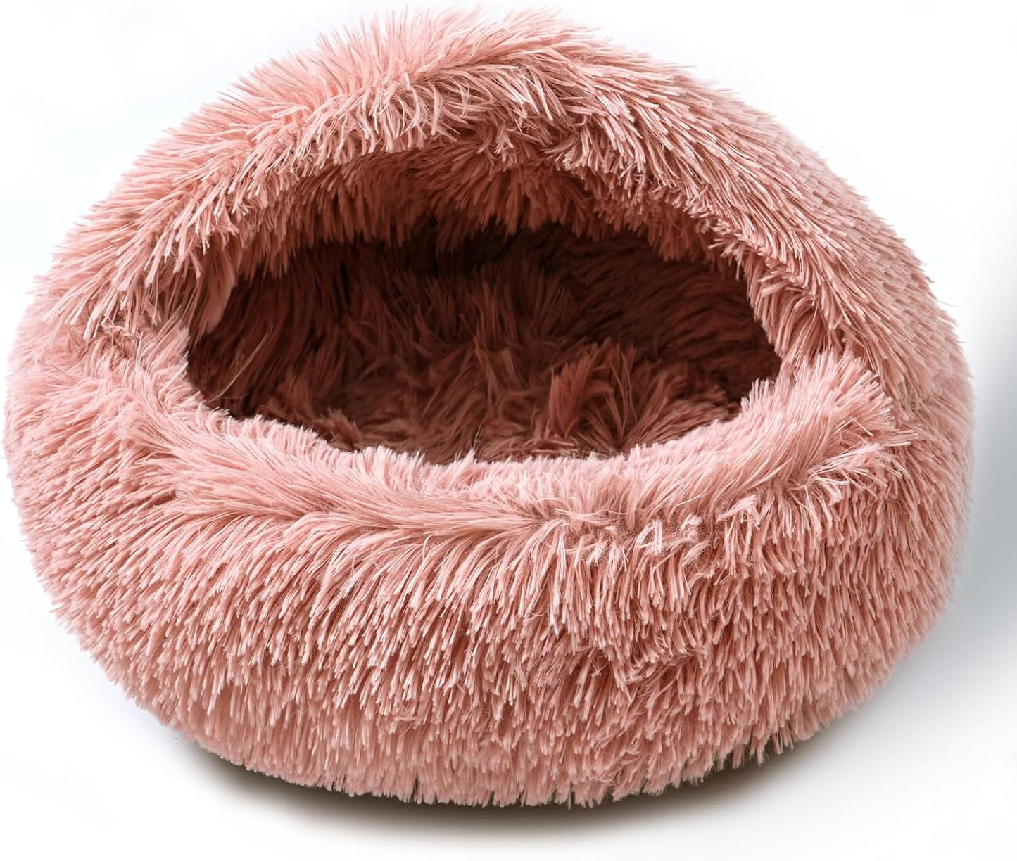 Cat Bed for Indoor Cats, Calming Cozy Cave with Self-Warming Plush, Entire Bed Machine Washable & Anti-Slip Base, Breathable Pet Bed for Small Cats&Dogs All Seasons (Leather Pink, 24 * 24inch)