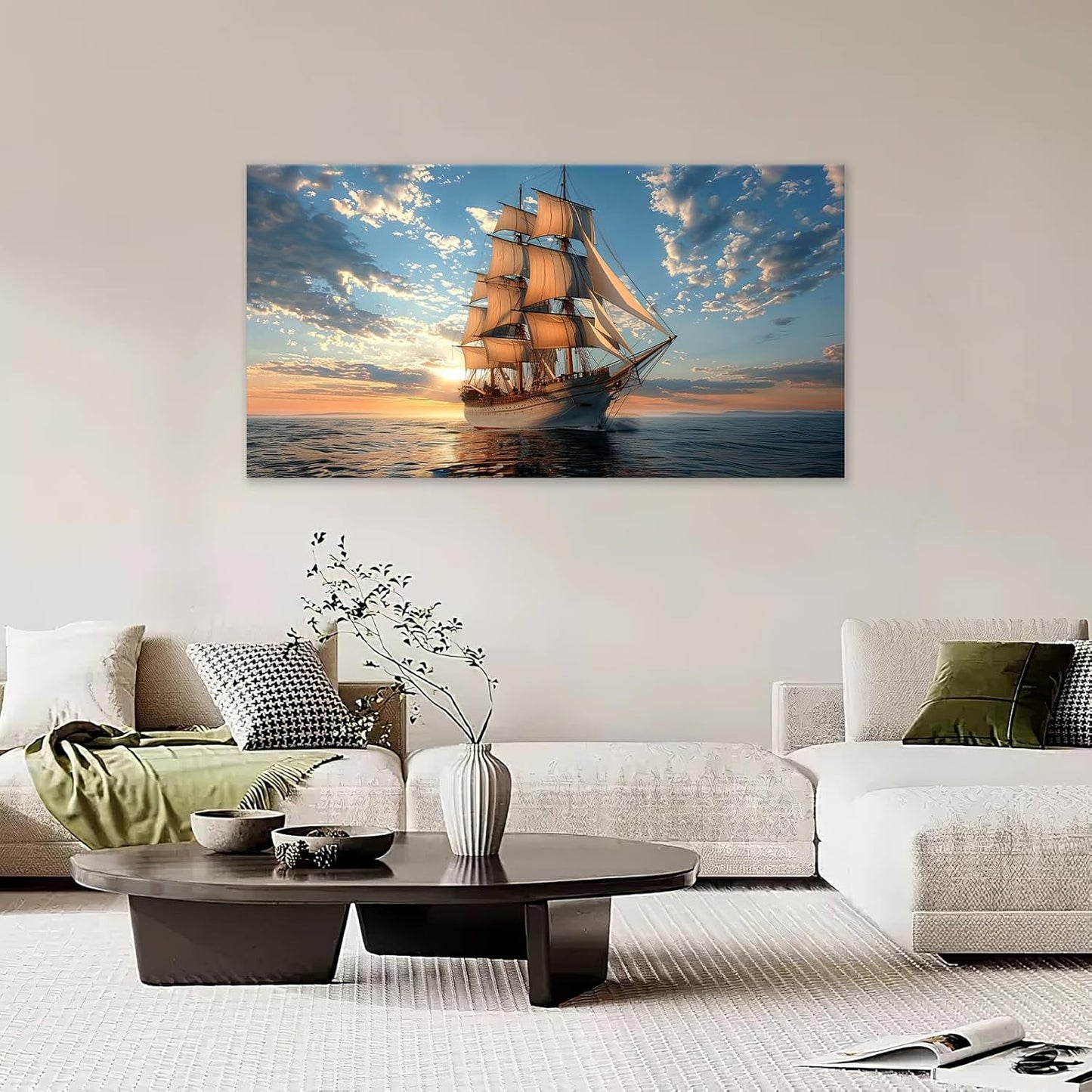 Large Nautical Ship Wall Art for Living Room Sailboat Ocean Landscape Art Big Space Size Bedroom Office Canvas Prints Pictures Painting Artwork Office Bedroom Home Decor 60"x30"