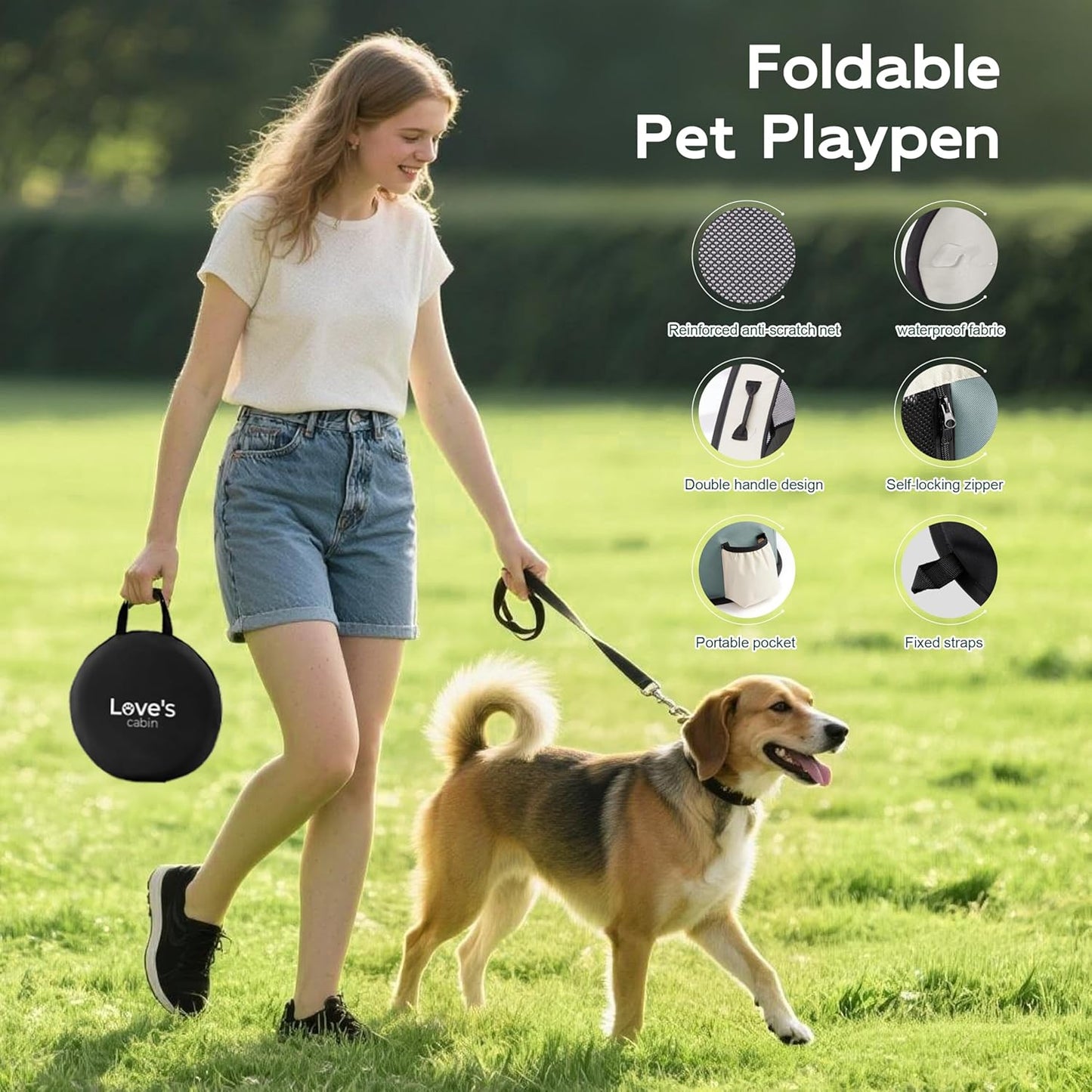 Love's cabin Pet Puppy Dog Playpen, Medium Dog Tent Crates Cage Indoor/Outdoor, Portable Exercise Playpen for Cat, Foldable Pop Up Dog Kennel Playpen with Carring Case (M, Gray Green)