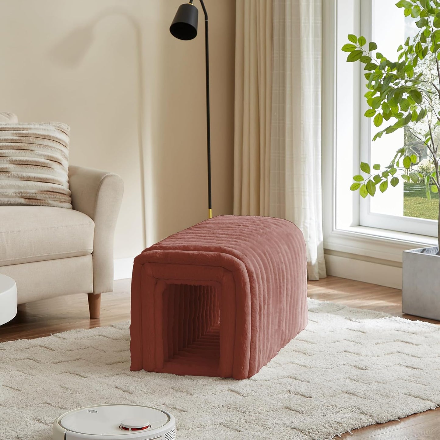 Storage Bench Pet Supplies Corduroy Bench Cat's nest to Hide for The Living Room, Entryway and Bedroom (Brown)