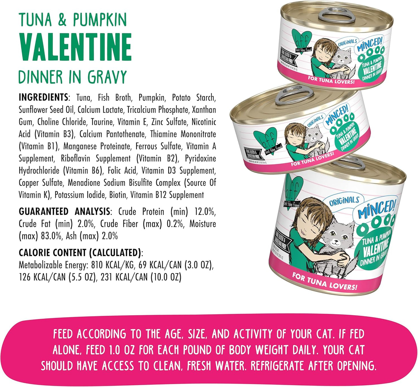Weruva BFF Minced Natural Wet Cat Food, Tuna and Pumpkin Valentine in Gravy, 5.5oz Can, Pack of 24