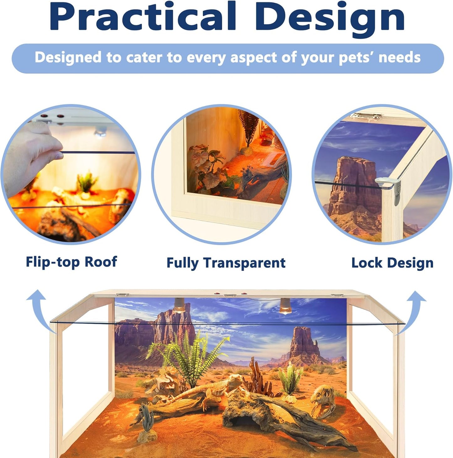 Prolee Bearded Dragon Tank, Reptile Enclosure, Snake Tank, Reptile Terrarium, Built-in Light Fixtures with Switch, (30 Gallon, 32" Long, Clear Acrylic Roof)