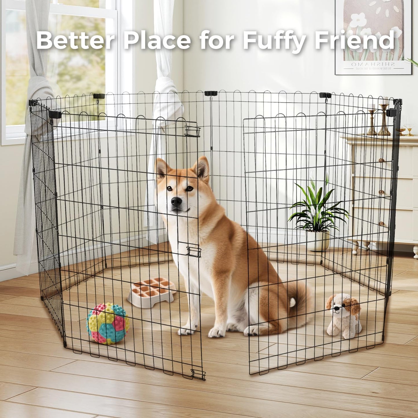 Foldable Dog Playpen 36" Height 8 Panels Metal Exercise Pen No Door - Indoor/Outdoor Dog Play Pen for Small-Medium Dogs, Portable Pet Fence for Yard Garden Camping, Black