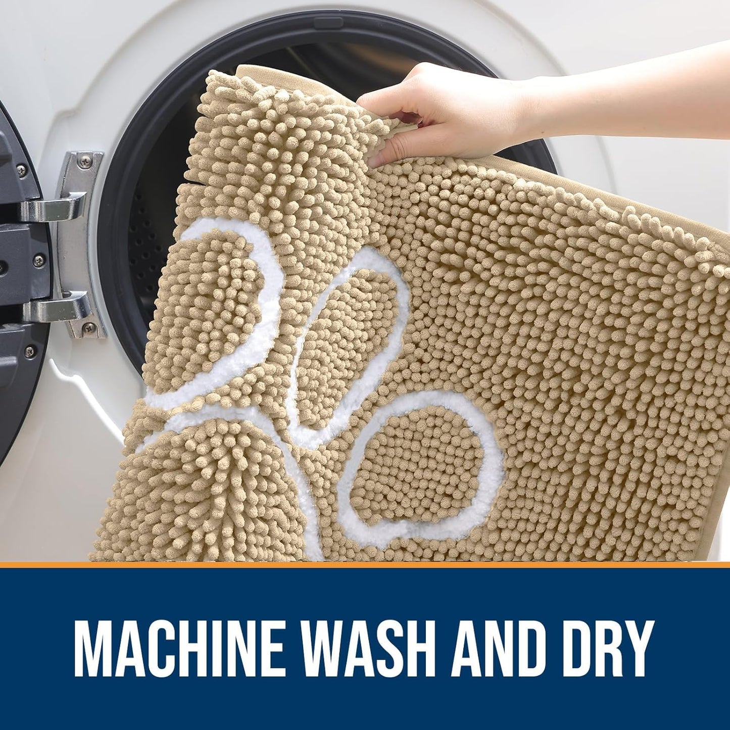 OLANLY Door Mat for Muddy Dog Paws 70x46, Ultra Absorbent Chenille Mud Doormat with Paw Print Design, Non-Slip Washable Doormat for Indoor Entryway, Quick-Dry Pet Bed Mats for Dirty Dogs, Beige