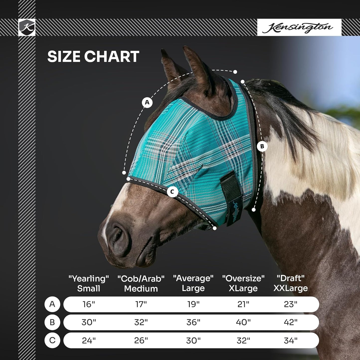 Kensington Fly Mask Web Trim Protects Horses Face and Eyes from Bites and Sun Rays While Allowing Full Visibility Ears and Forelock Able to Come Through The Mask, Medium, Lavender Mint